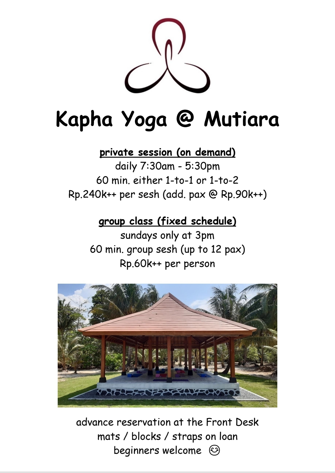 Bintan Spa Resort - Mutiara Beach Resort Yoga Menu